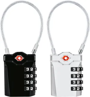 2 Packs TSA Luggage Locks with 14cm Flexible Cable, Diyife 4-Digit Combination Lock Security Padlock Travel Lock for Suitcase Luggage Backpack School or Gym Cabinet, etc. (Black & Sliver)