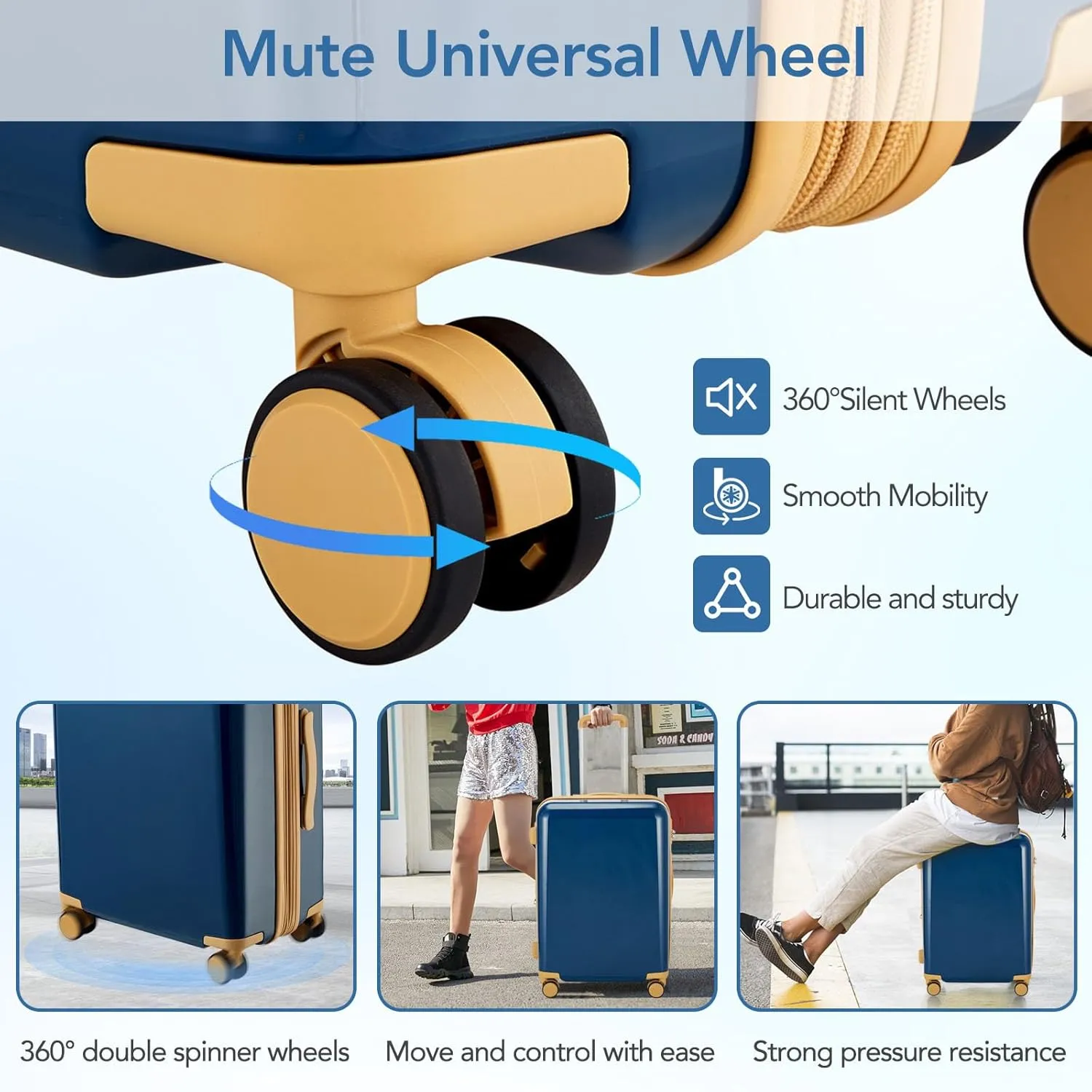 3 Piece Luggage Travel Sets with TSA Lock, Telescopic Handle, 360  Silent Dual Wheel, Side Handles and Safety Feet Hardshell Suitcase, 20''24''28'' Available Blue One Size