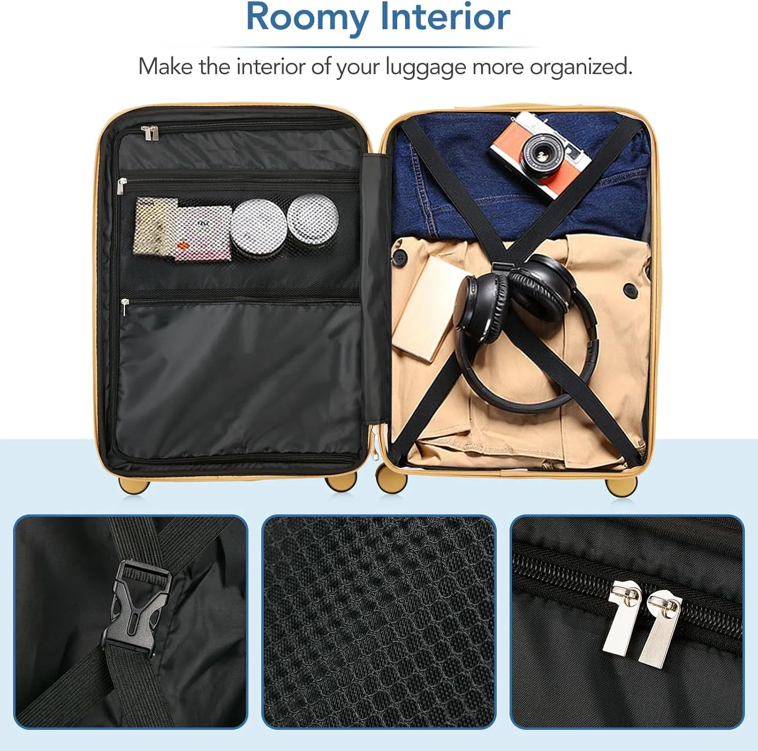 3 Piece Luggage Travel Sets with TSA Lock, Telescopic Handle, 360  Silent Dual Wheel, Side Handles and Safety Feet Hardshell Suitcase, 20''24''28'' Available Blue One Size
