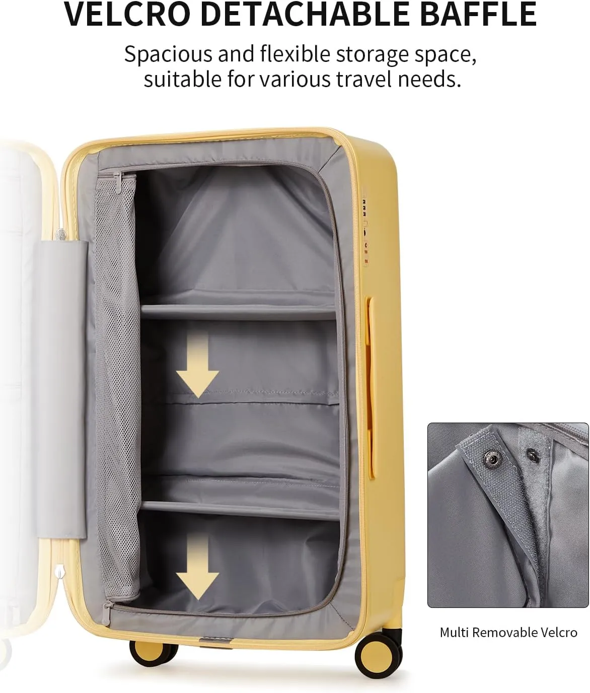 70/30 Split Open 24 Inch Checked Luggage with Spinner Wheels,Travel Suitcase with Adjustable Velcro for Flexible Large Capacity,Hardside Suitcase for Men Women, for 12 Days Travel,Cheese Yellow