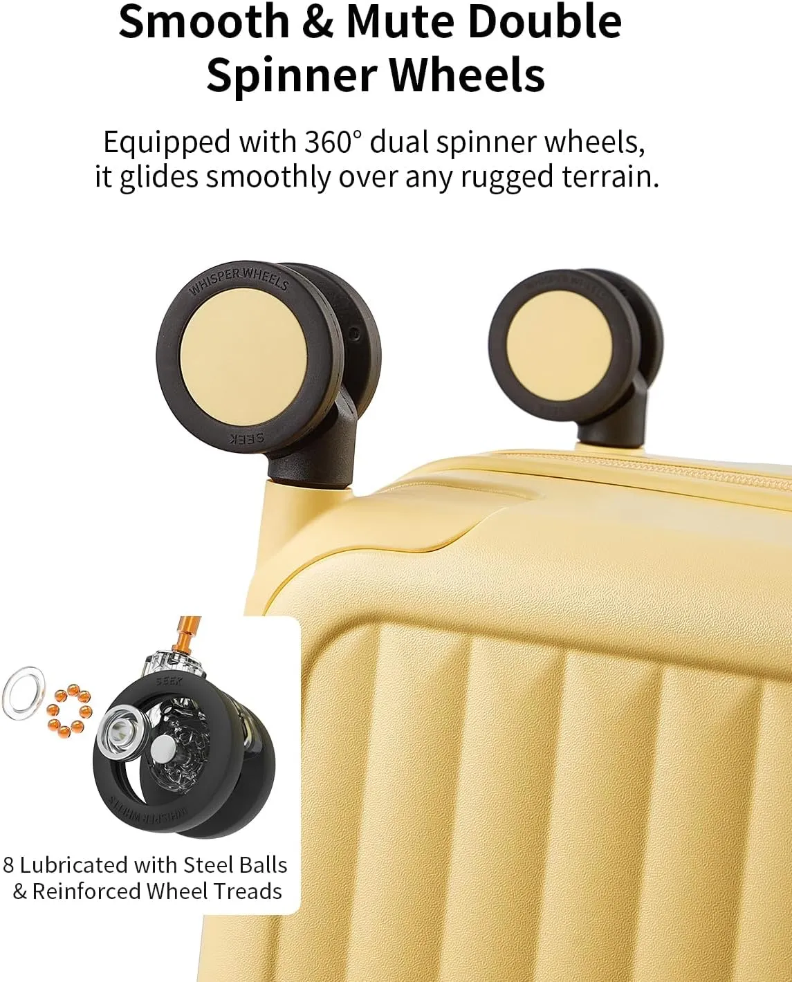 70/30 Split Open 24 Inch Checked Luggage with Spinner Wheels,Travel Suitcase with Adjustable Velcro for Flexible Large Capacity,Hardside Suitcase for Men Women, for 12 Days Travel,Cheese Yellow