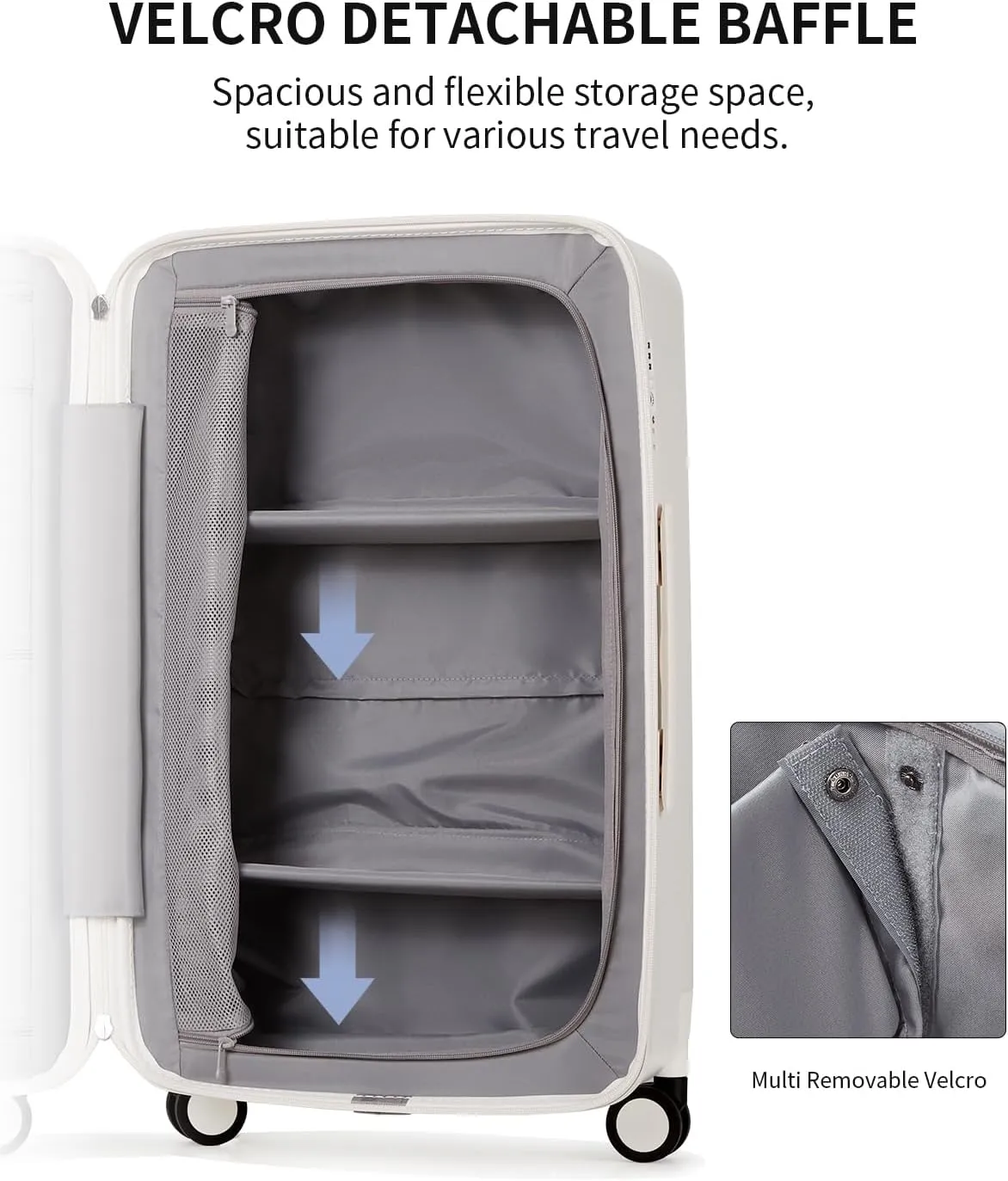 70/30 Split Open 24 Inch Checked Luggage with Spinner Wheels,Travel Suitcase with Adjustable Velcro for Flexible Large Capacity,Hardside Suitcase for Men Women, for 12 Days Travel,Coconut White