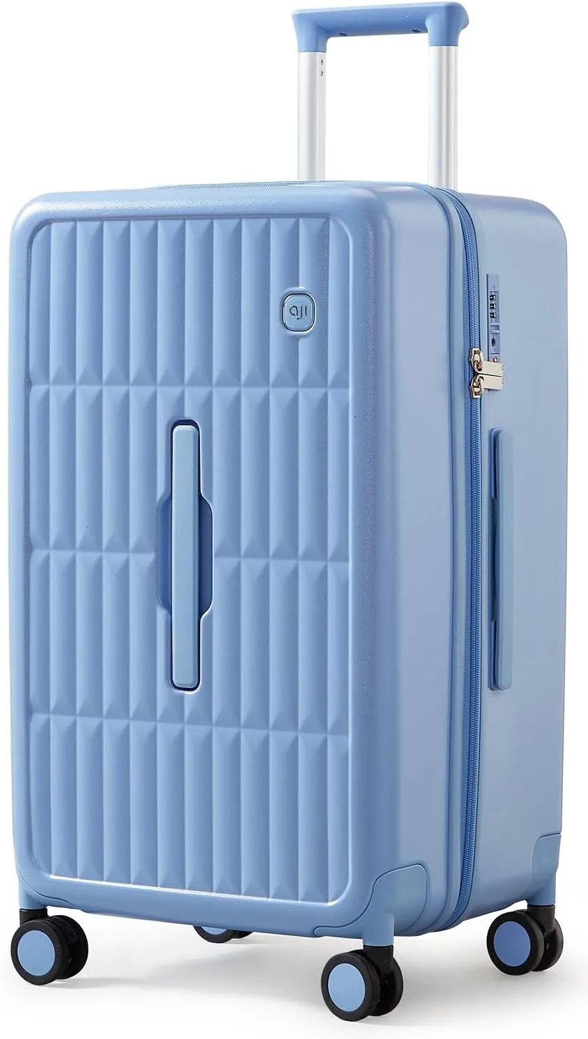70/30 Split Open 24 Inch Checked Luggage with Spinner Wheels,Travel Suitcase with Adjustable Velcro for Flexible Large Capacity,Hardside Suitcase for Men Women,for 12 Days Travel,Blueberry Blue