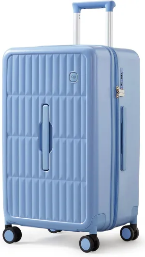 70/30 Split Open 24 Inch Checked Luggage with Spinner Wheels,Travel Suitcase with Adjustable Velcro for Flexible Large Capacity,Hardside Suitcase for Men Women,for 12 Days Travel,Blueberry Blue