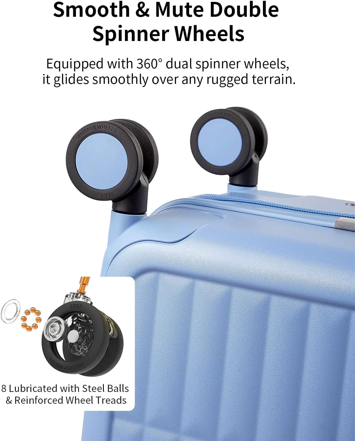 70/30 Split Open 26 Inch Checked Luggage with Spinner Wheels,Travel Suitcase with Adjustable Velcro for Flexible Large Capacity,Hardside Suitcase for Men Women,for 20 Days Travel,Blueberry Blue