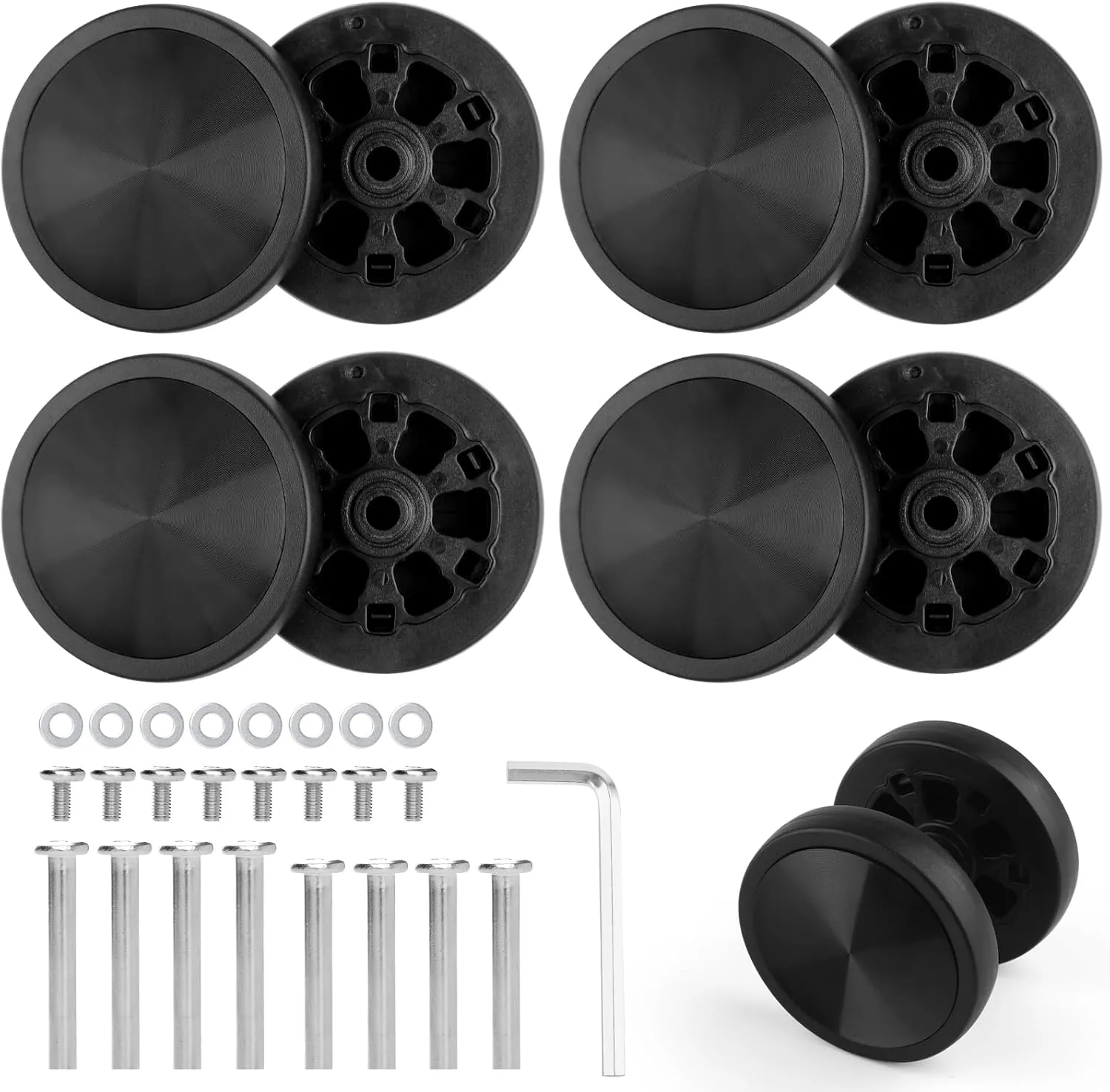 8Pcs Luggage Wheels Replacement Kit,360 Spinner Suitcase Wheels,60mm Rubber Caster Wheels Mute Flexible Smooth Swivel whith Wheel Covers Axles Screws Washers Wrench for Trolley Bag Travel Box