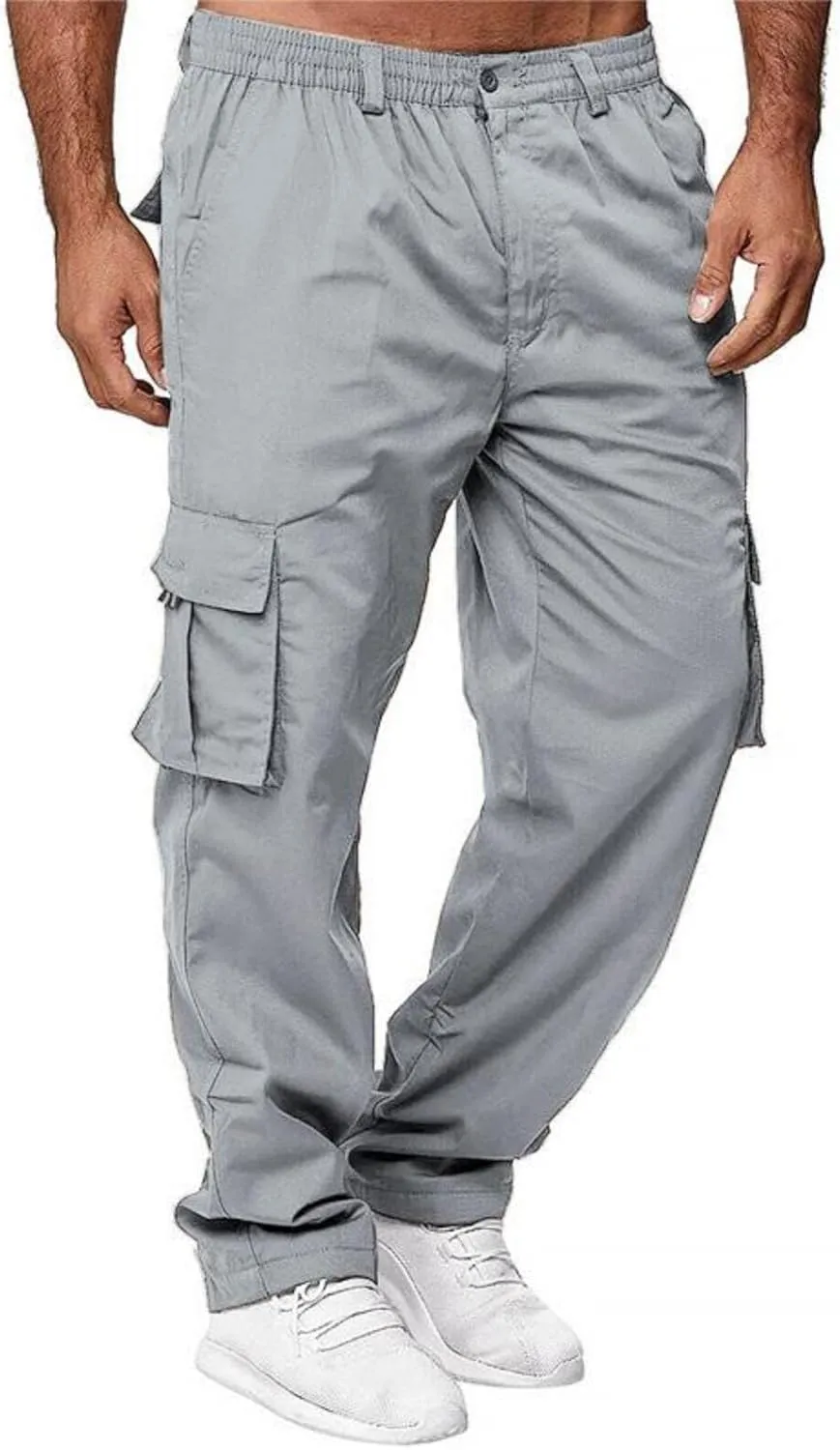AIFARLD Men's Cargo Pants with Pockets Cotton Hiking Sweatpants Casual Athletic Jogger Sports Outdoor Trousers Relaxed Fit