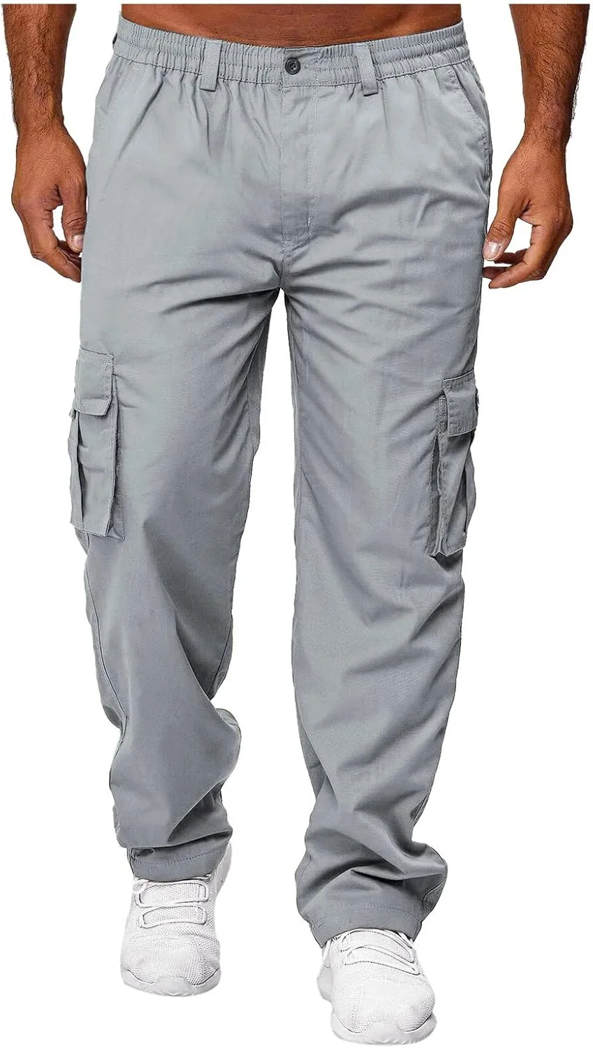 AIFARLD Men's Cargo Pants with Pockets Cotton Hiking Sweatpants Casual Athletic Jogger Sports Outdoor Trousers Relaxed Fit