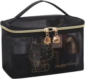 AmBealla Cosmetic Large Bag Makeup Bag Travel Case with Handle, Black Nylon Mesh Organizer for Women, Toiletry Bag for Skincare & Beauty Tools Home Storage for Girls