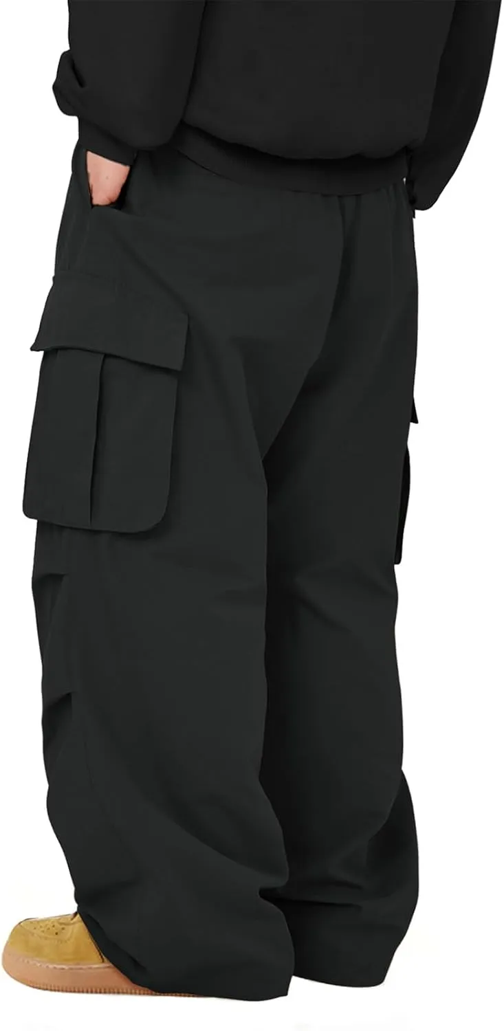 American Trends Baggy Cargo Pants Men Wide Casual Parachute Pants Men Jogger Drawstring Hiking Hip Hop Pants with Pocket