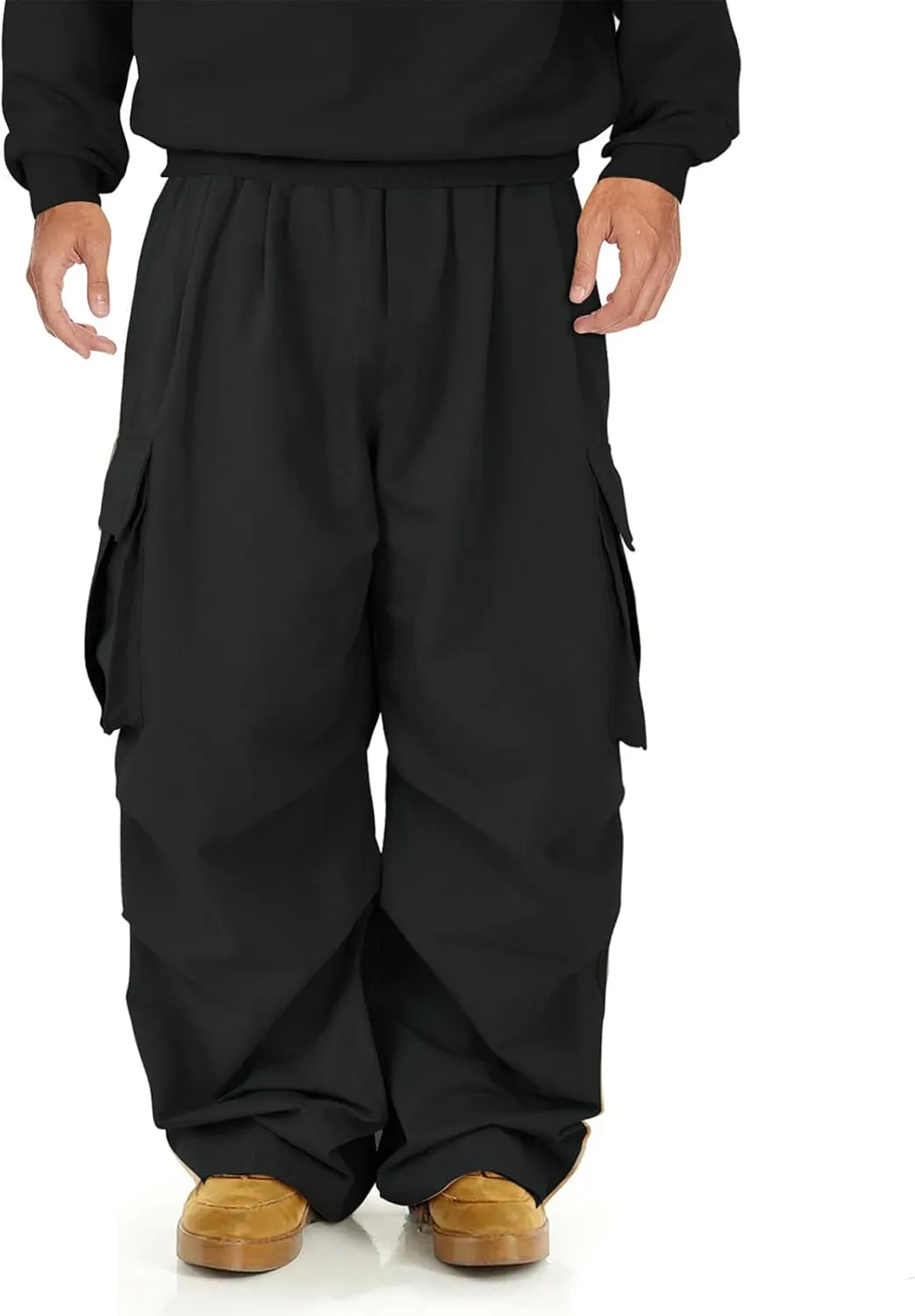 American Trends Baggy Cargo Pants Men Wide Casual Parachute Pants Men Jogger Drawstring Hiking Hip Hop Pants with Pocket