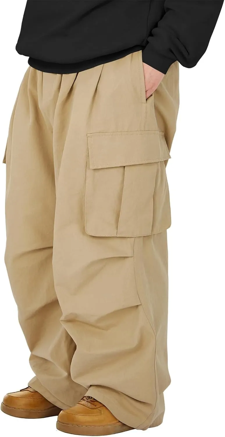 American Trends Baggy Cargo Pants Men Wide Casual Parachute Pants Men Jogger Drawstring Hiking Hip Hop Pants with Pocket