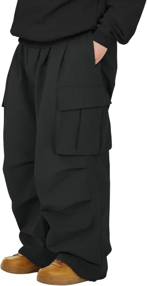 American Trends Baggy Cargo Pants Men Wide Casual Parachute Pants Men Jogger Drawstring Hiking Hip Hop Pants with Pocket