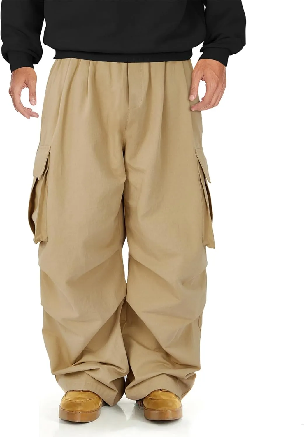 American Trends Baggy Cargo Pants Men Wide Casual Parachute Pants Men Jogger Drawstring Hiking Hip Hop Pants with Pocket