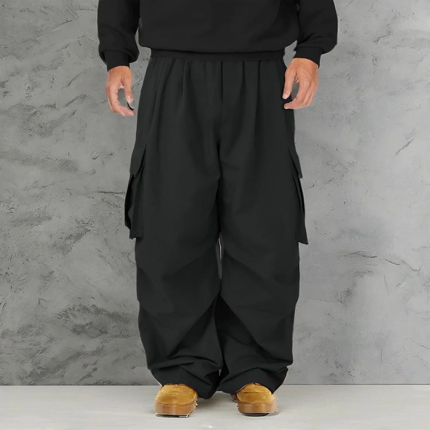 American Trends Baggy Cargo Pants Men Wide Casual Parachute Pants Men Jogger Drawstring Hiking Hip Hop Pants with Pocket