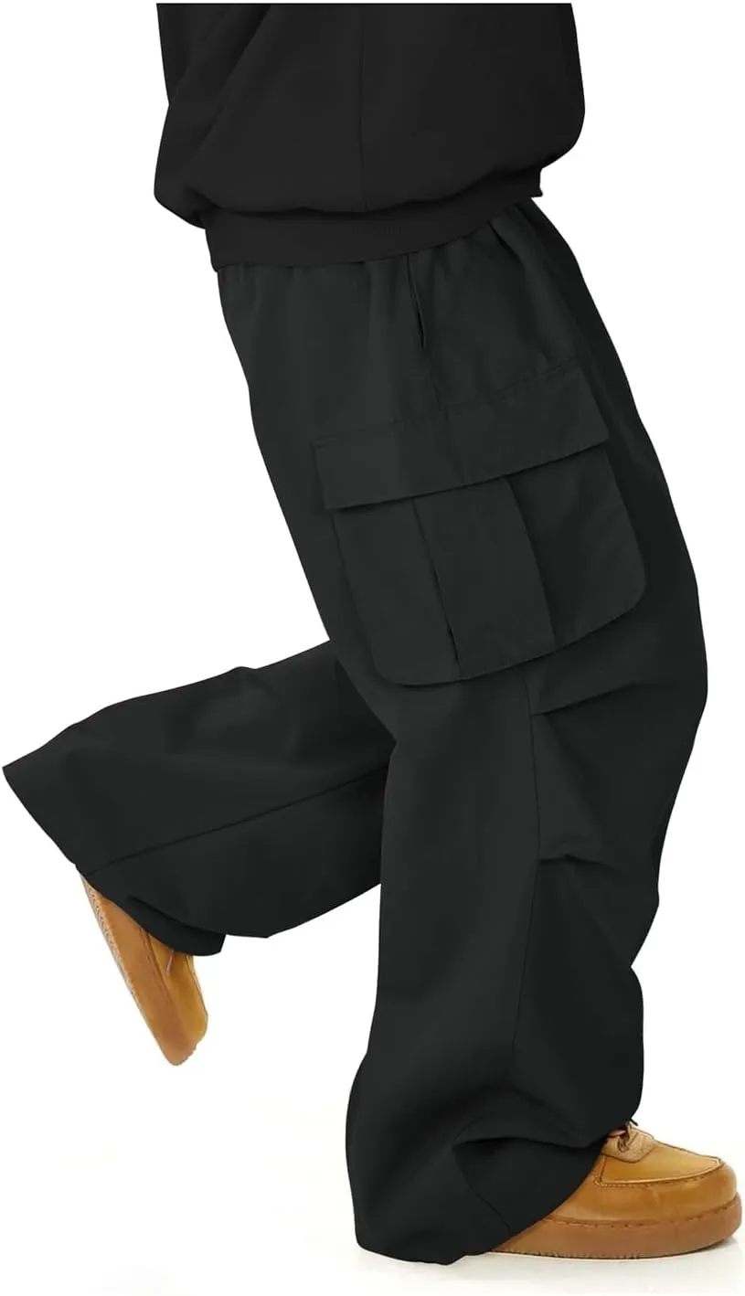 American Trends Baggy Cargo Pants Men Wide Casual Parachute Pants Men Jogger Drawstring Hiking Hip Hop Pants with Pocket