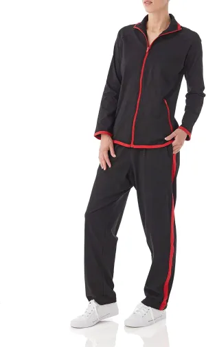 AmeriMark Women Striped Sweatsuit Set  Soft 2-Piece Tracksuit Zip-up Jacket Elastic Waist Pants  Relaxed Athletic Outfit