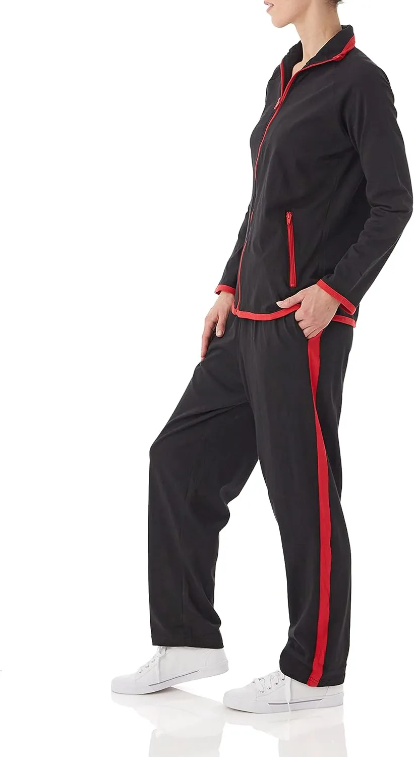 AmeriMark Women Striped Sweatsuit Set  Soft 2-Piece Tracksuit Zip-up Jacket Elastic Waist Pants  Relaxed Athletic Outfit
