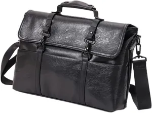 Angoily Versatile Business Bag Pu Leather Shoulder Briefcase for Laptop Organized Portfolio Bag for Men Women