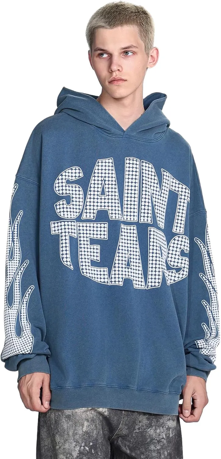 Arnodefrance Men Vintage Washed Graphic Hoodies Printing Graffiti Hoodie Cotton Warm Pullover