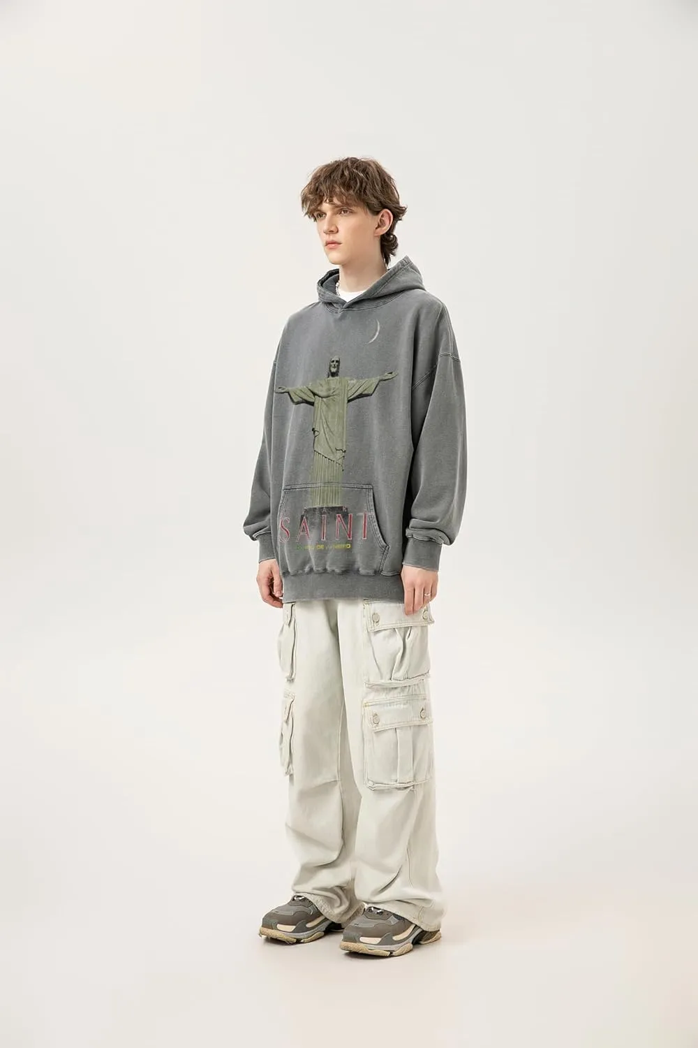 Arnodefrance Men Vintage Washed Graphic Hoodies Printing Graffiti Hoodie Cotton Warm Pullover