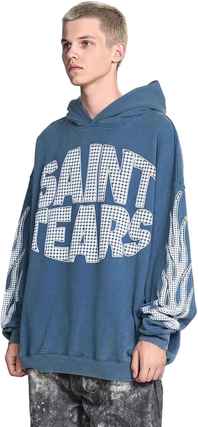 Arnodefrance Men Vintage Washed Graphic Hoodies Printing Graffiti Hoodie Cotton Warm Pullover