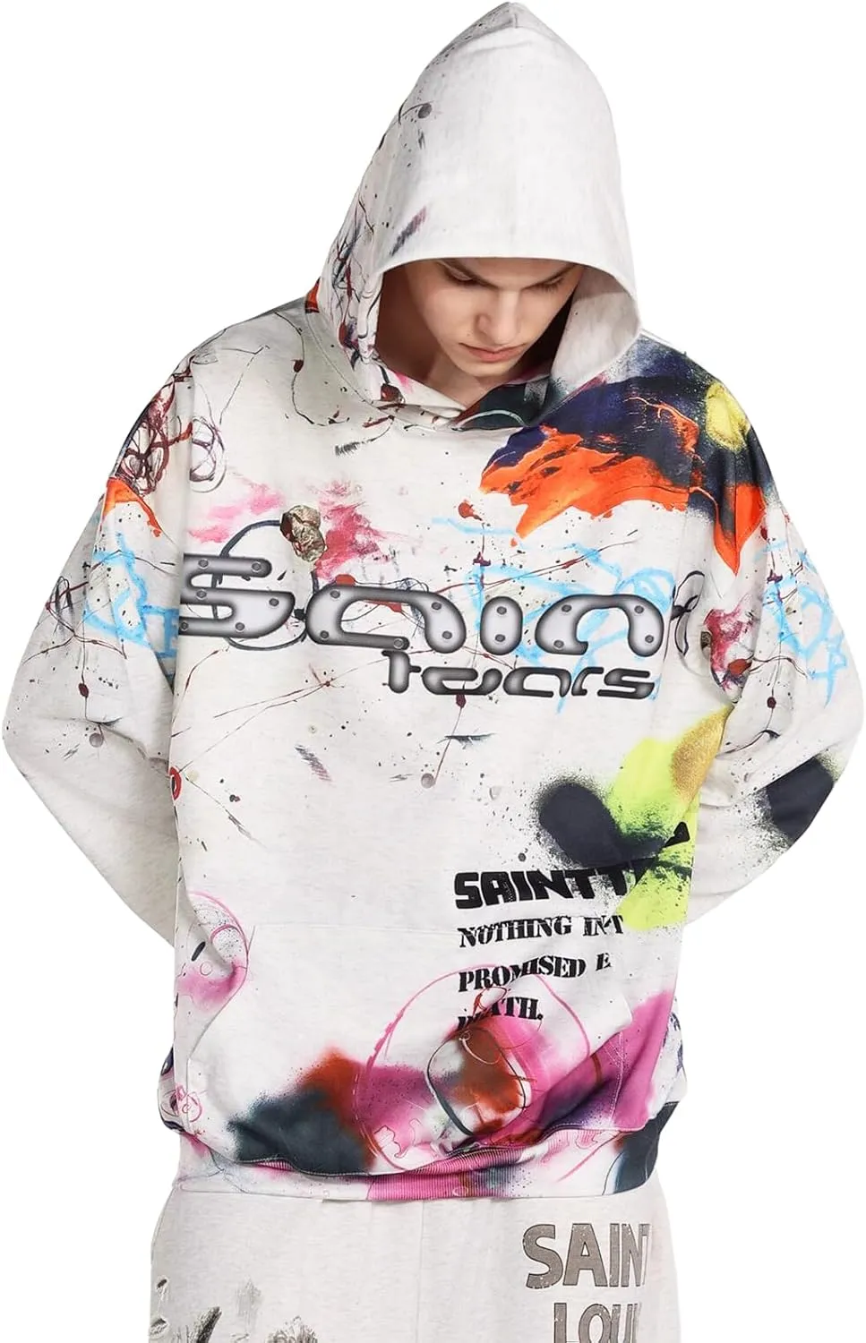 Arnodefrance Men Vintage Washed Graphic Hoodies Printing Graffiti Hoodie Cotton Warm Pullover