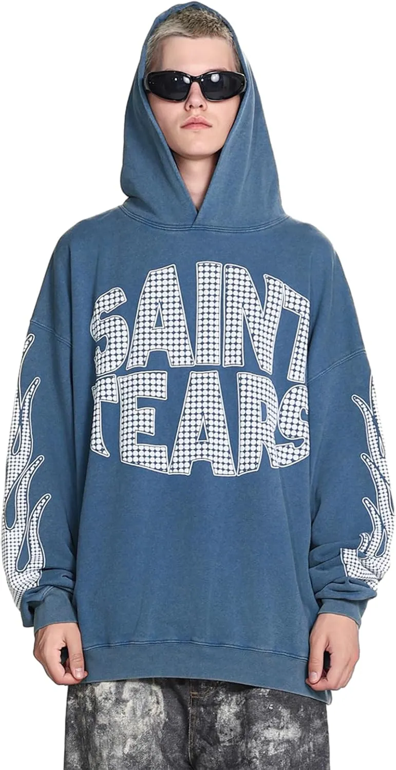 Arnodefrance Men Vintage Washed Graphic Hoodies Printing Graffiti Hoodie Cotton Warm Pullover