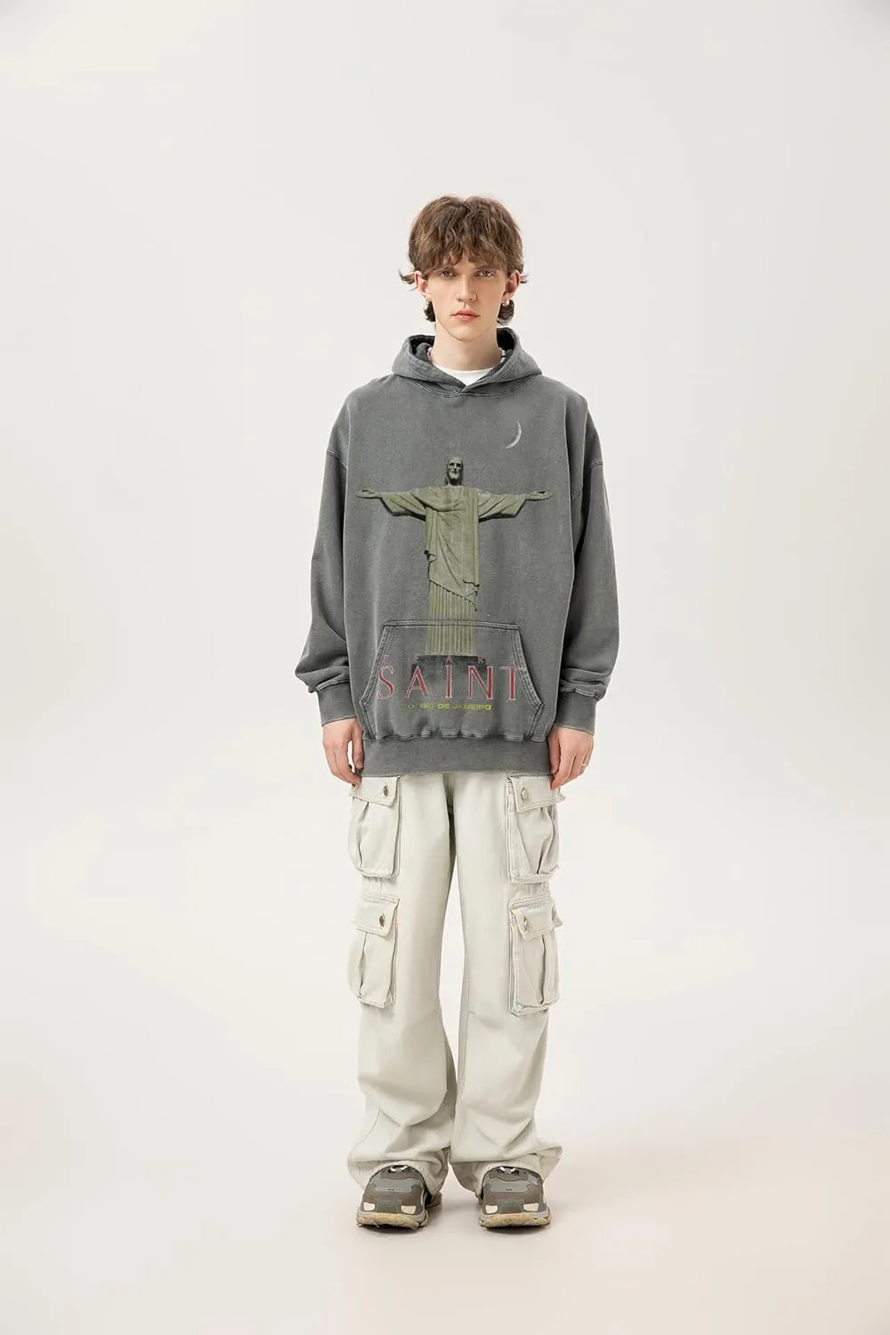 Arnodefrance Men Vintage Washed Graphic Hoodies Printing Graffiti Hoodie Cotton Warm Pullover