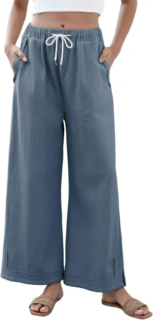 Athlisan Womens Baggy Wide Leg Palazzo Pants Casual Loose Drawstring Elastic Waisted Lounge Trousers with Pockets