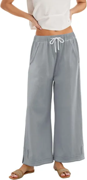 Athlisan Womens Baggy Wide Leg Palazzo Pants Casual Loose Drawstring Elastic Waisted Lounge Trousers with Pockets