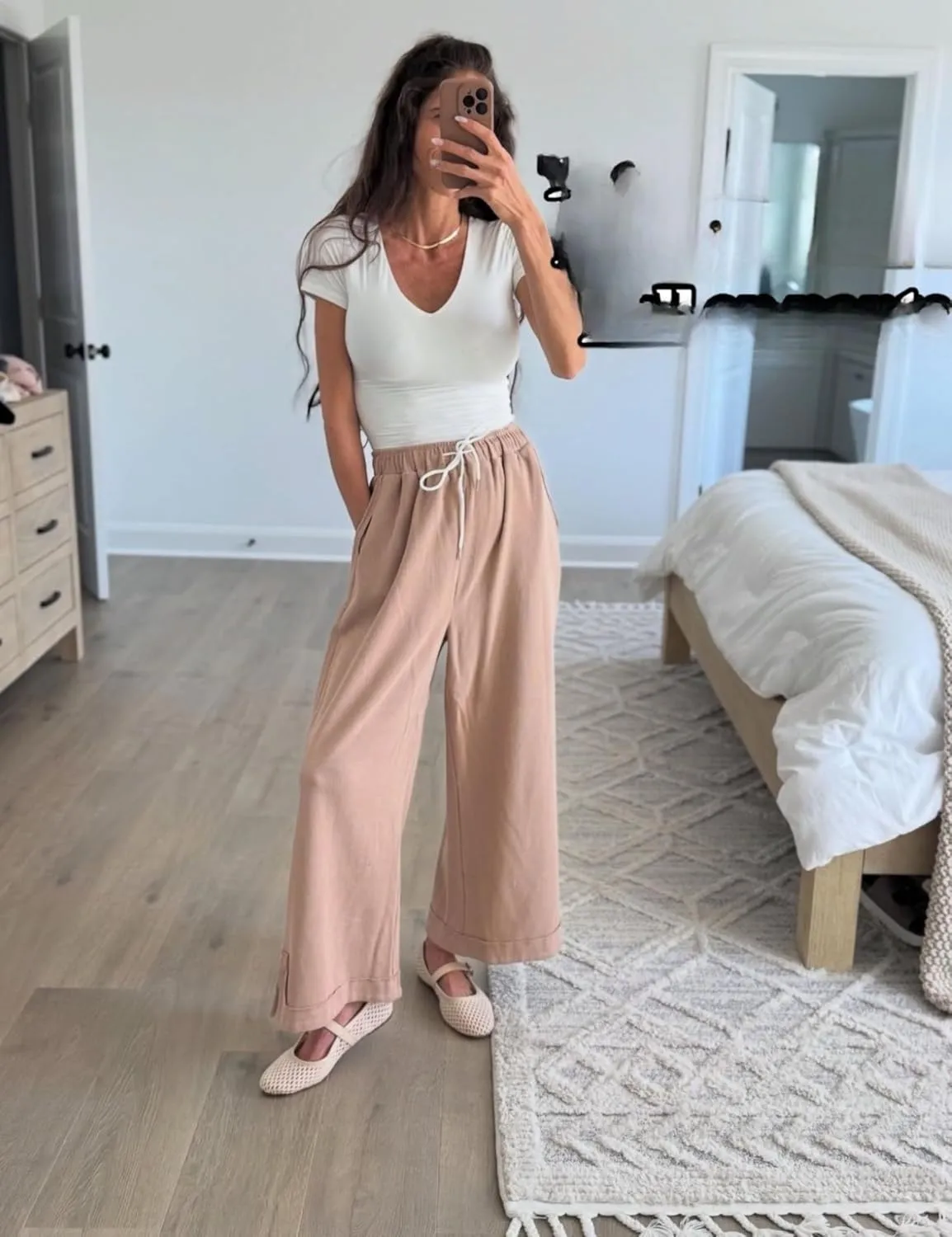 Athlisan Womens Baggy Wide Leg Palazzo Pants Casual Loose Drawstring Elastic Waisted Lounge Trousers with Pockets