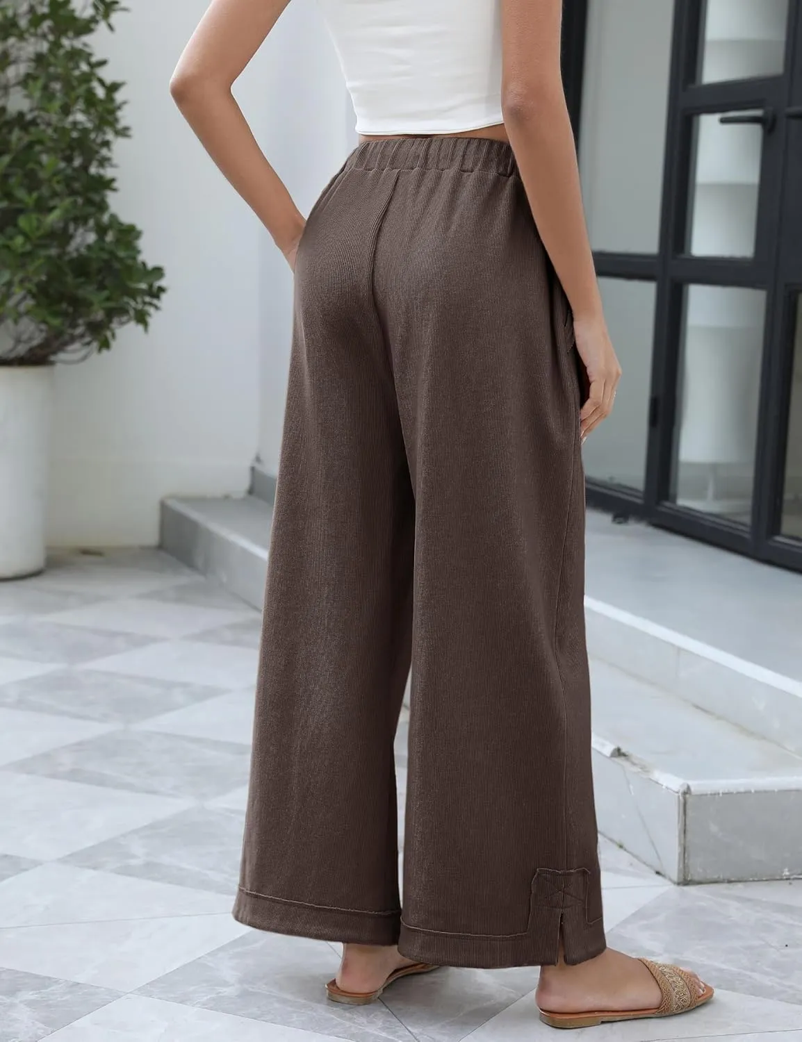Athlisan Womens Baggy Wide Leg Palazzo Pants Casual Loose Drawstring Elastic Waisted Lounge Trousers with Pockets