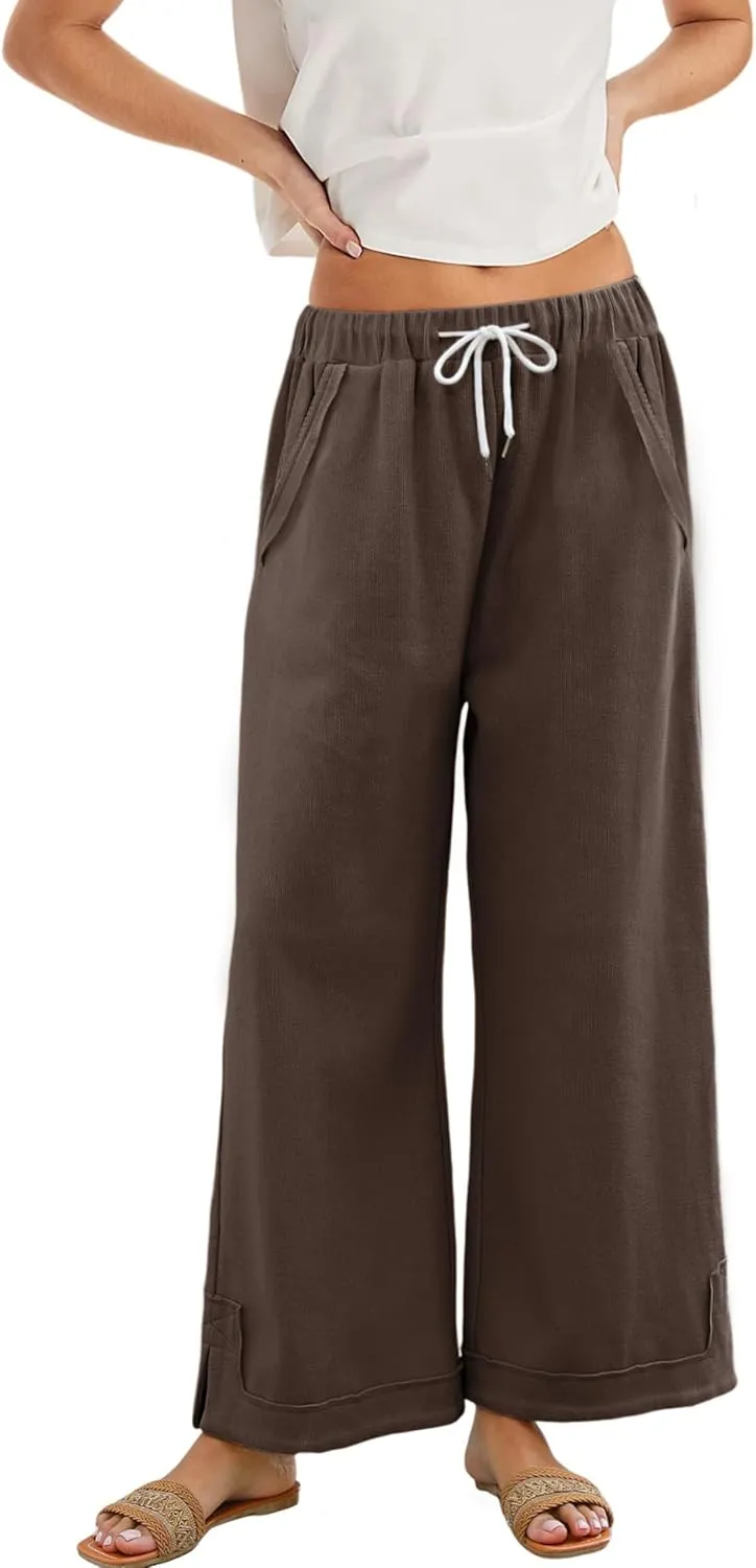 Athlisan Womens Baggy Wide Leg Palazzo Pants Casual Loose Drawstring Elastic Waisted Lounge Trousers with Pockets