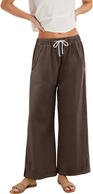 Athlisan Womens Baggy Wide Leg Palazzo Pants Casual Loose Drawstring Elastic Waisted Lounge Trousers with Pockets