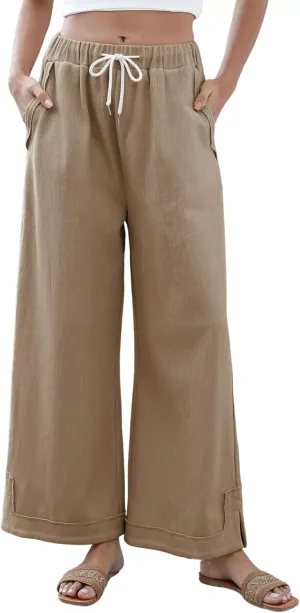 Athlisan Womens Baggy Wide Leg Palazzo Pants Casual Loose Drawstring Elastic Waisted Lounge Trousers with Pockets