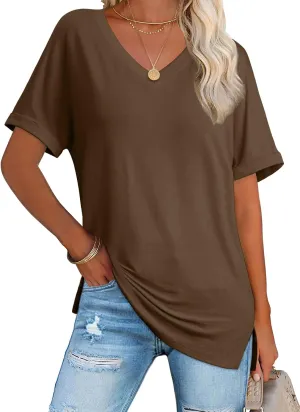 ATHMILE Womens Summer 2025 V Neck Casual Tunic Tops Spring Fashion Basic Trendy Outfits