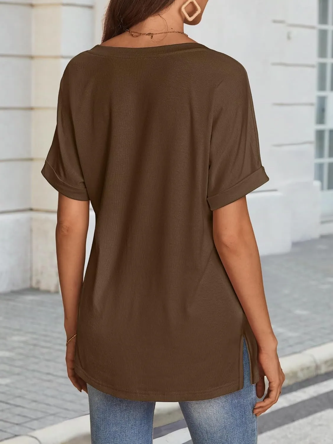 ATHMILE Womens Summer 2025 V Neck Casual Tunic Tops Spring Fashion Basic Trendy Outfits
