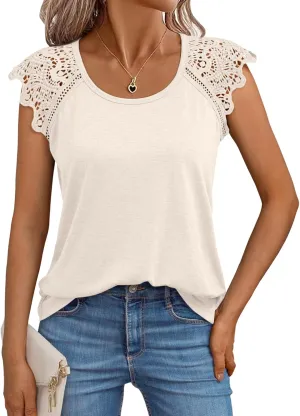 AUTOMET Womens Tops Casual Dressy Lace Summer Tee 2025 Cap Sleeve T Shirts Cute Basic Trendy Fashion Spring Outfits