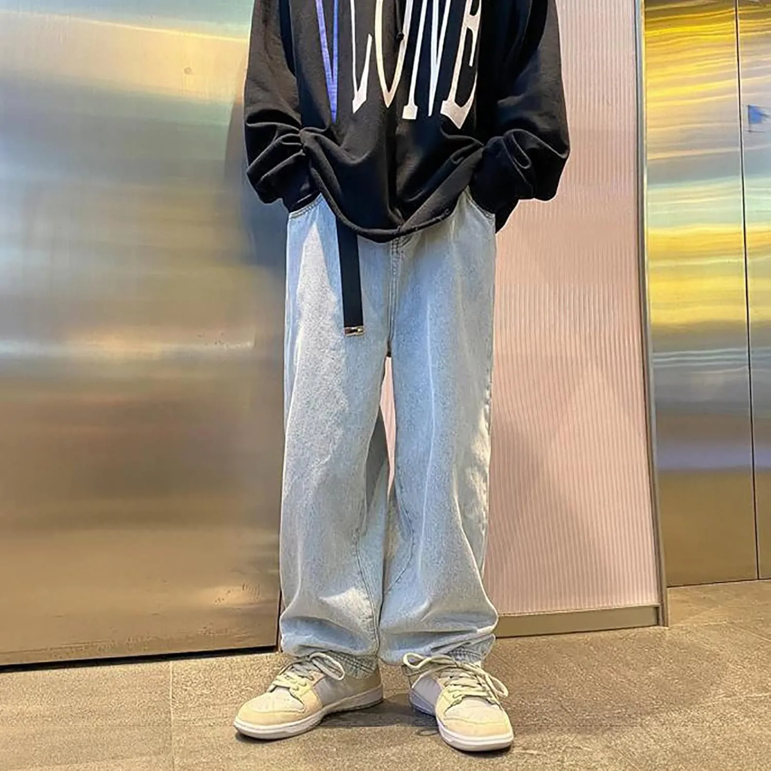 Baggy Cargo Jeans for Men Y2K Vintage Straight Wide Leg Aesthetic Clothes 90s Hip Hop Streetwear Trousers
