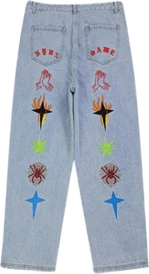 Baggy Cargo Jeans for Men Y2K Vintage Straight Wide Leg Aesthetic Clothes 90s Hip Hop Streetwear Trousers