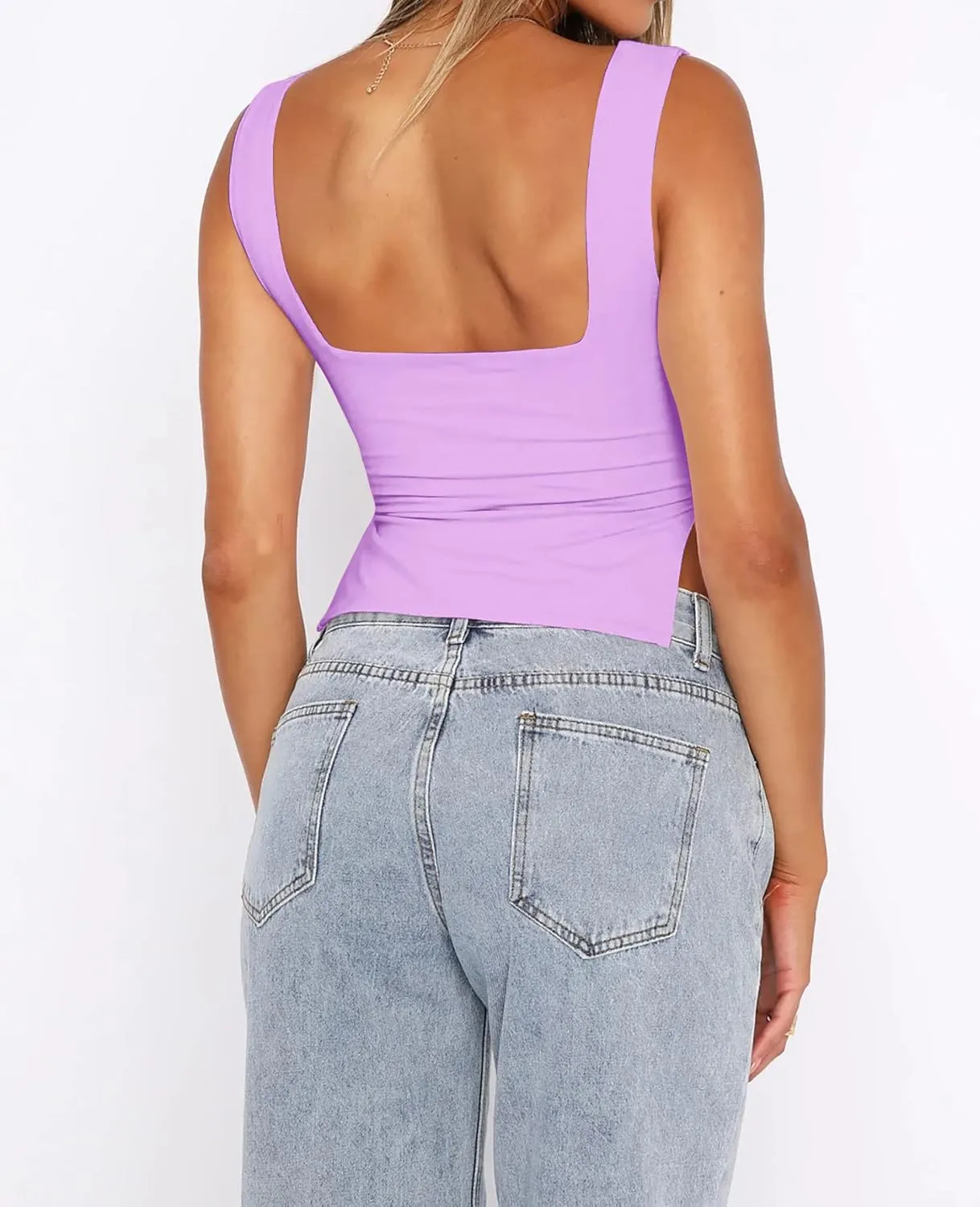 BAIGRAM Womens Sleeveless Slim Crop Tank Top Sexy Pleated Bustier Sweetheart Neck Strappy Slits Cropped Vest Cami