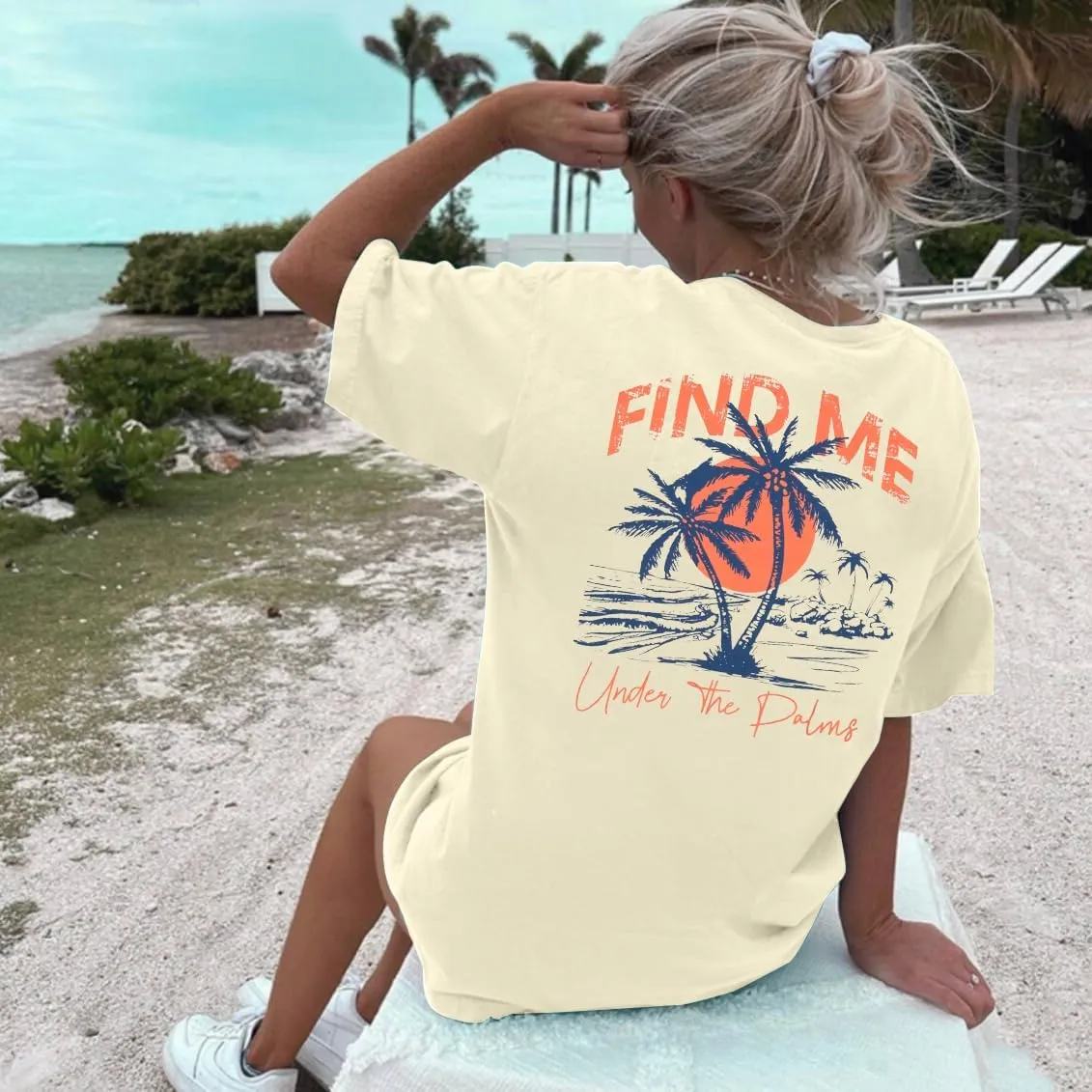 Beach T Shirts Women Find Me Under The Palms Shirt Vintage Summer Tropical Hawaii Vacation Trip Beach Graphic Tees