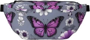 Beautiful Purple Butterfly Floral Stylish Crossbody Waist Pack - Versatile And Compact Travel Pouch For Hands-Free Storage