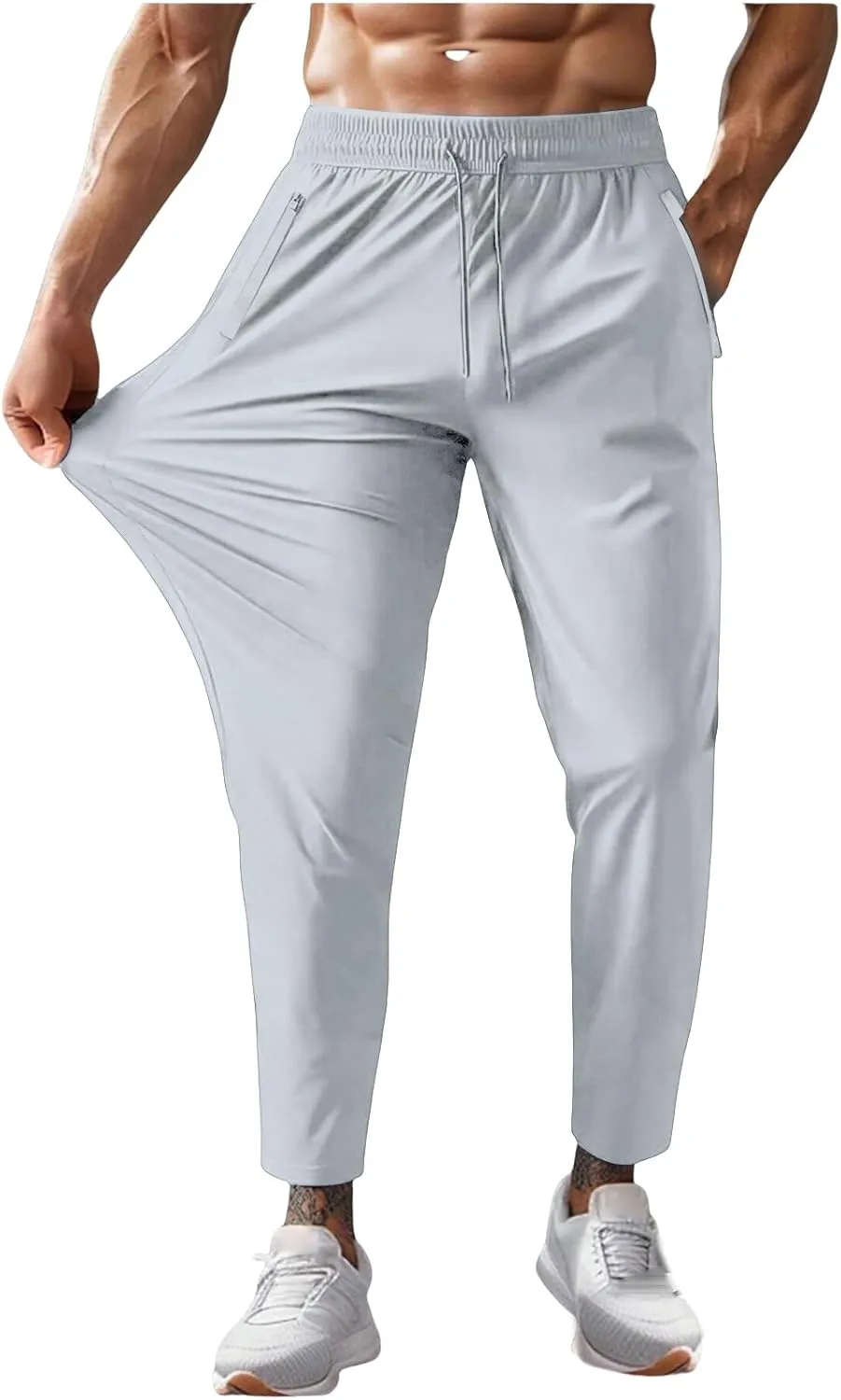 Beeswan Pants Mens Stretch Active Ice Silk Trousers Elastic Athletic Pants Drawstring Lounge Jogging Pant with Pocket