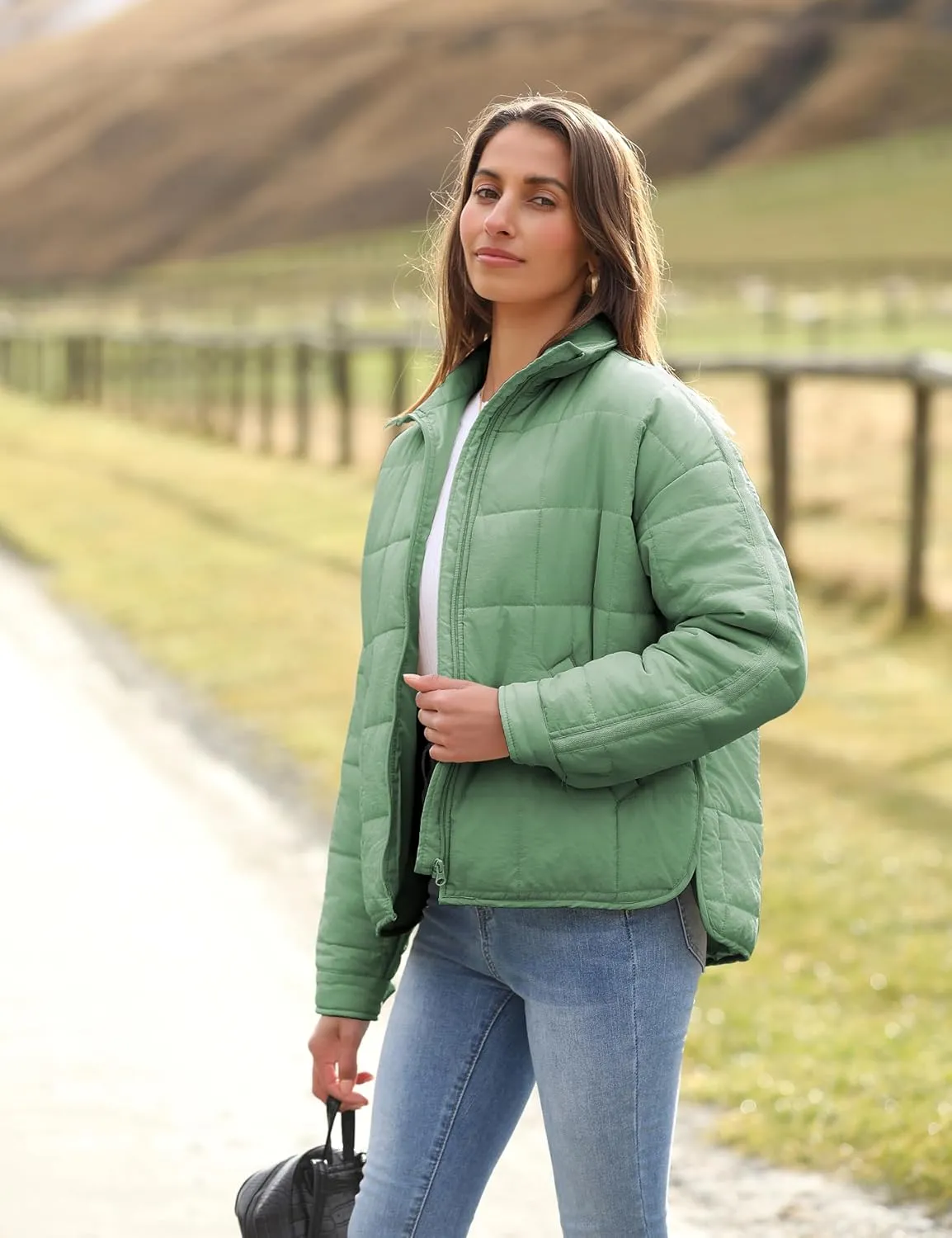 Bianstore Women's Oversized Splice Quilted Lightweight Puffer Jacket Casual Padded Coat