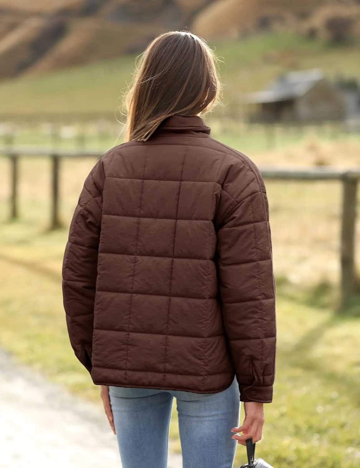 Bianstore Women's Oversized Splice Quilted Lightweight Puffer Jacket Casual Padded Coat