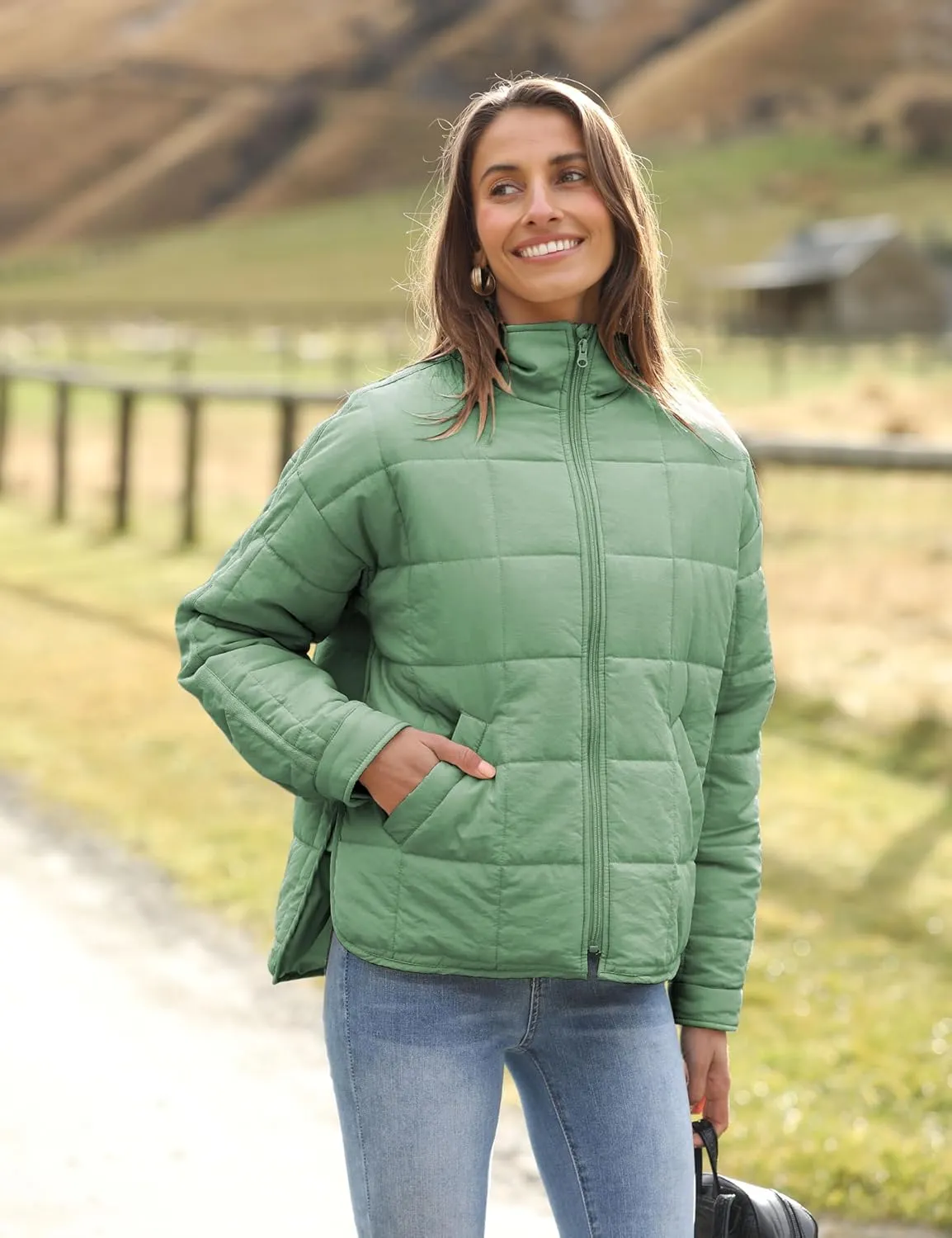 Bianstore Women's Oversized Splice Quilted Lightweight Puffer Jacket Casual Padded Coat