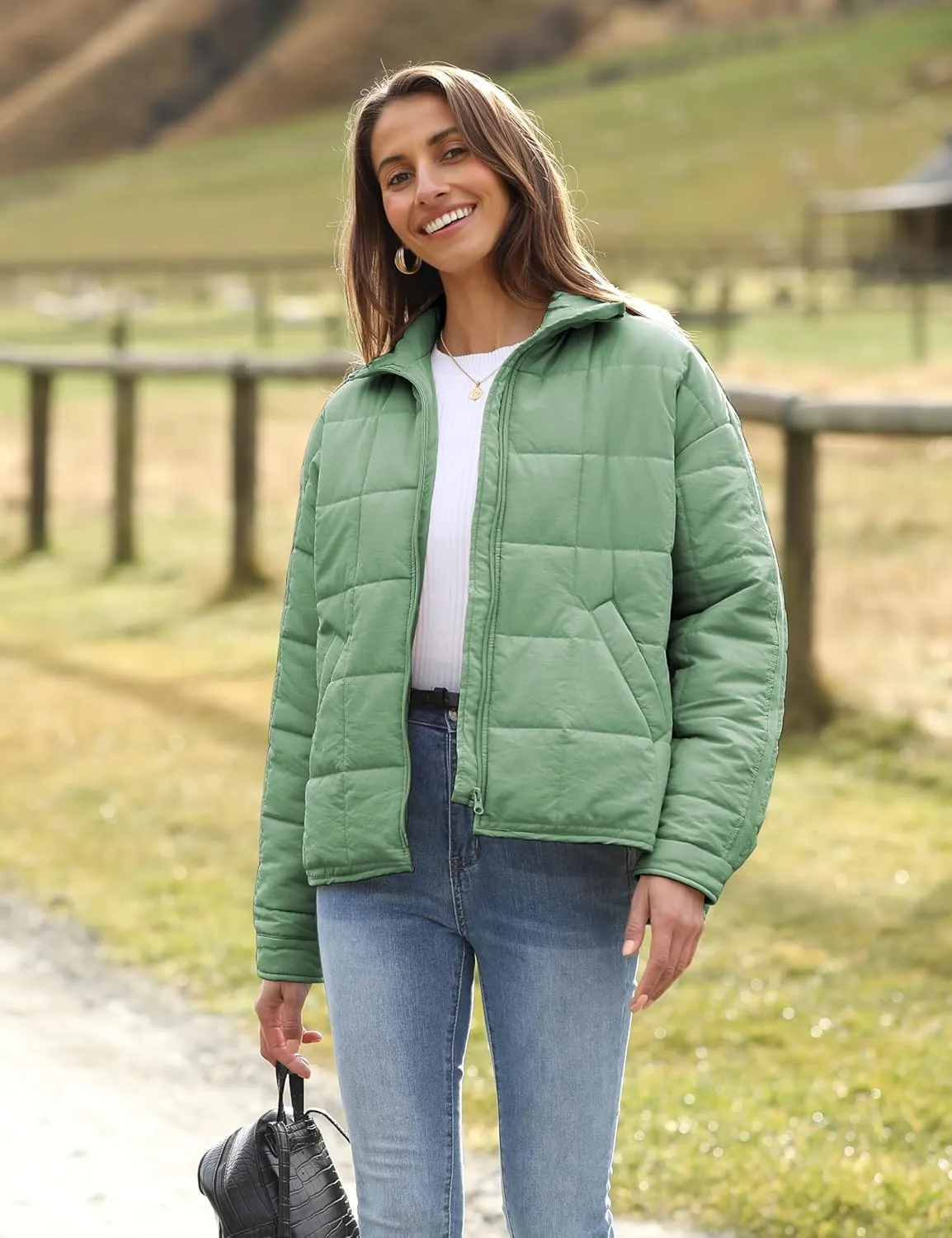 Bianstore Women's Oversized Splice Quilted Lightweight Puffer Jacket Casual Padded Coat
