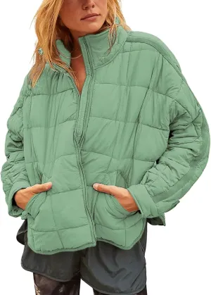 Bianstore Women's Oversized Splice Quilted Lightweight Puffer Jacket Casual Padded Coat